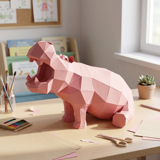 Paper Hippo model in a kids' craft corner