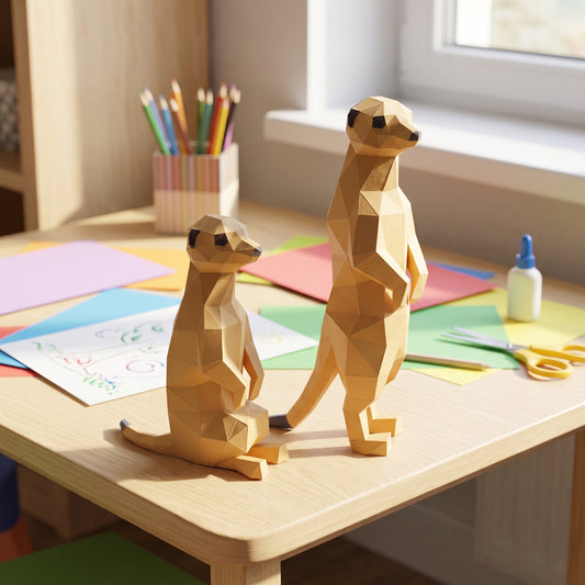 Paper Meerkats model in a kids' craft corner