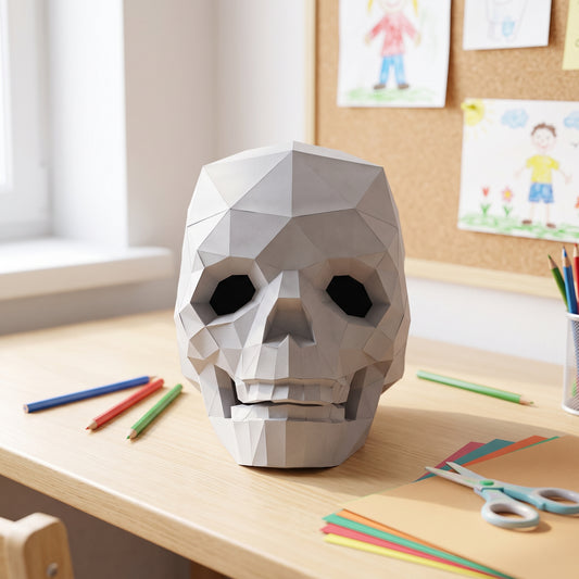 Paper Skull model in a kids' craft corner