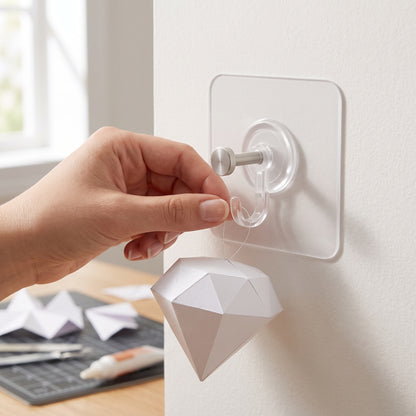 Adhesive Wall Hook (No Nails) in use while building a paper model