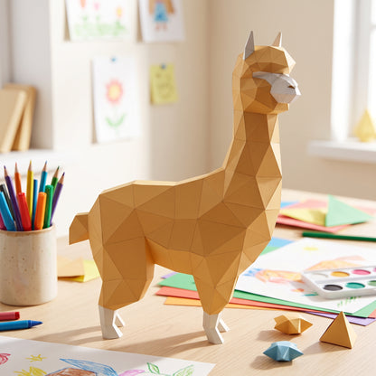 Paper Alpaca model in a kids' craft corner