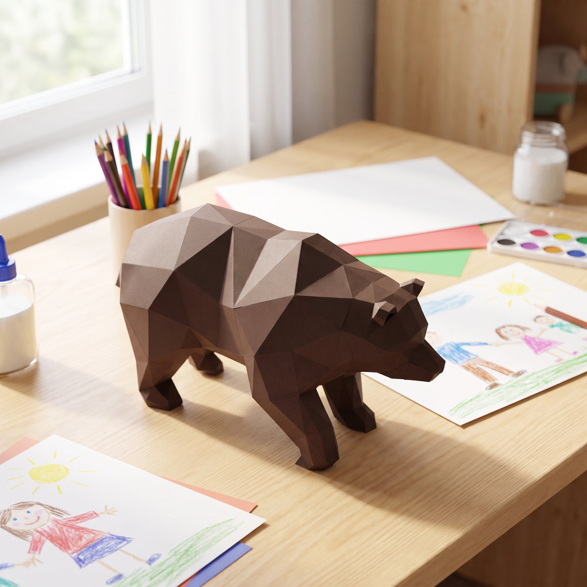 Paper Bear model in a kids' craft corner