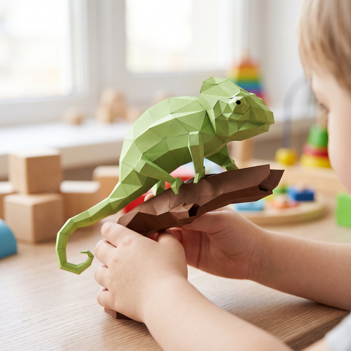 Paper Chameleon model in a child's hands