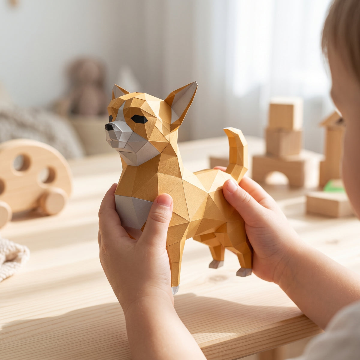 Paper Chihuahua model in a child's hands