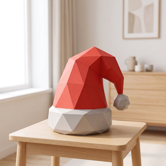 Paper Christmas Hat model on a table by the window