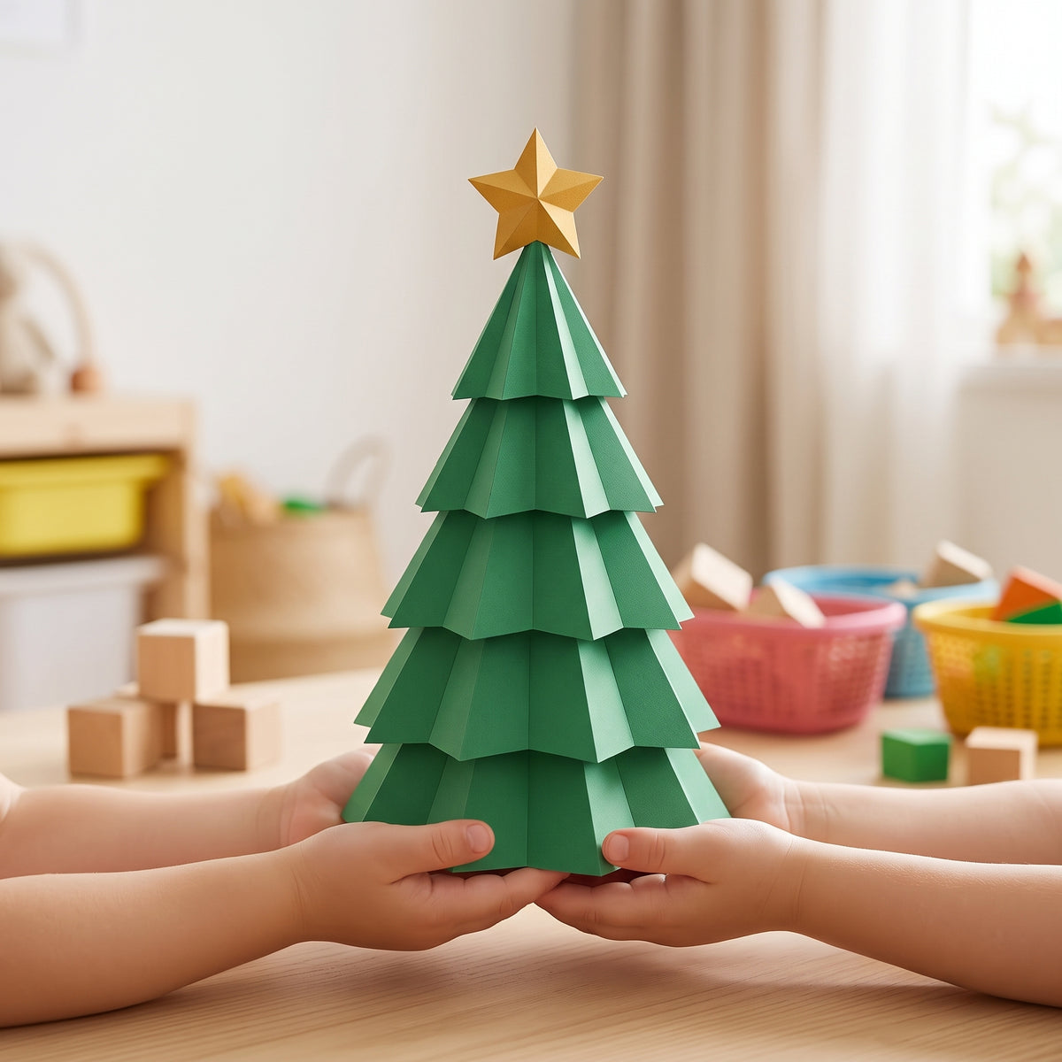Paper Christmas Tree model in a child's hands