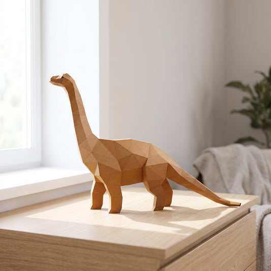 Paper Dinosaur model on a table by the window
