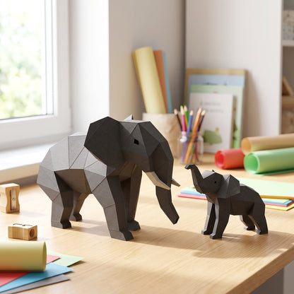 Paper Elephants model in a kids' craft corner