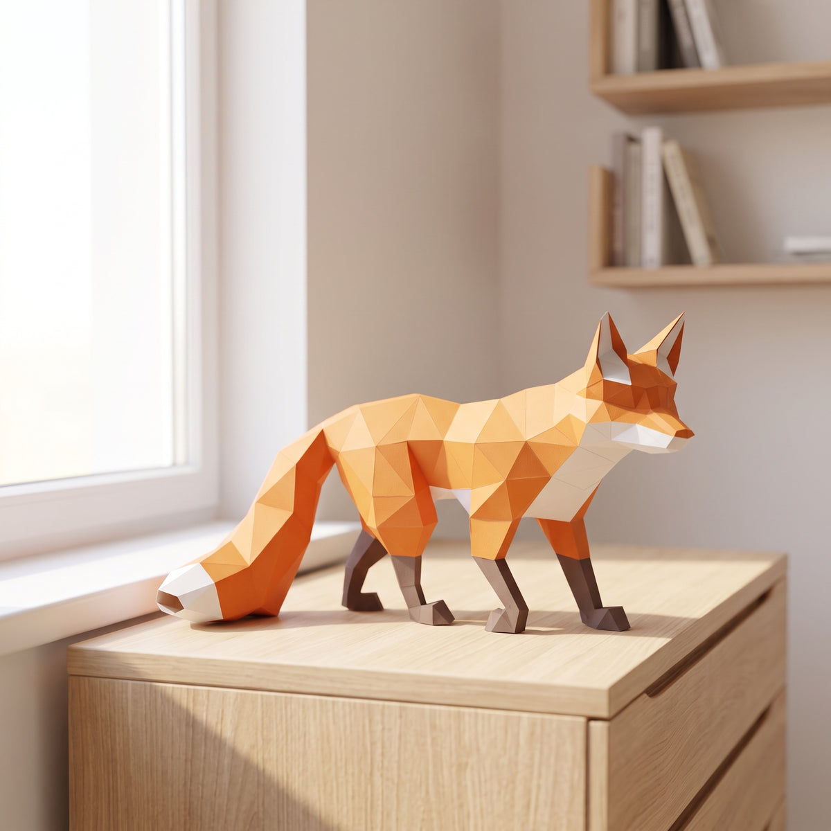 Paper Fox model on a table by the window (2)