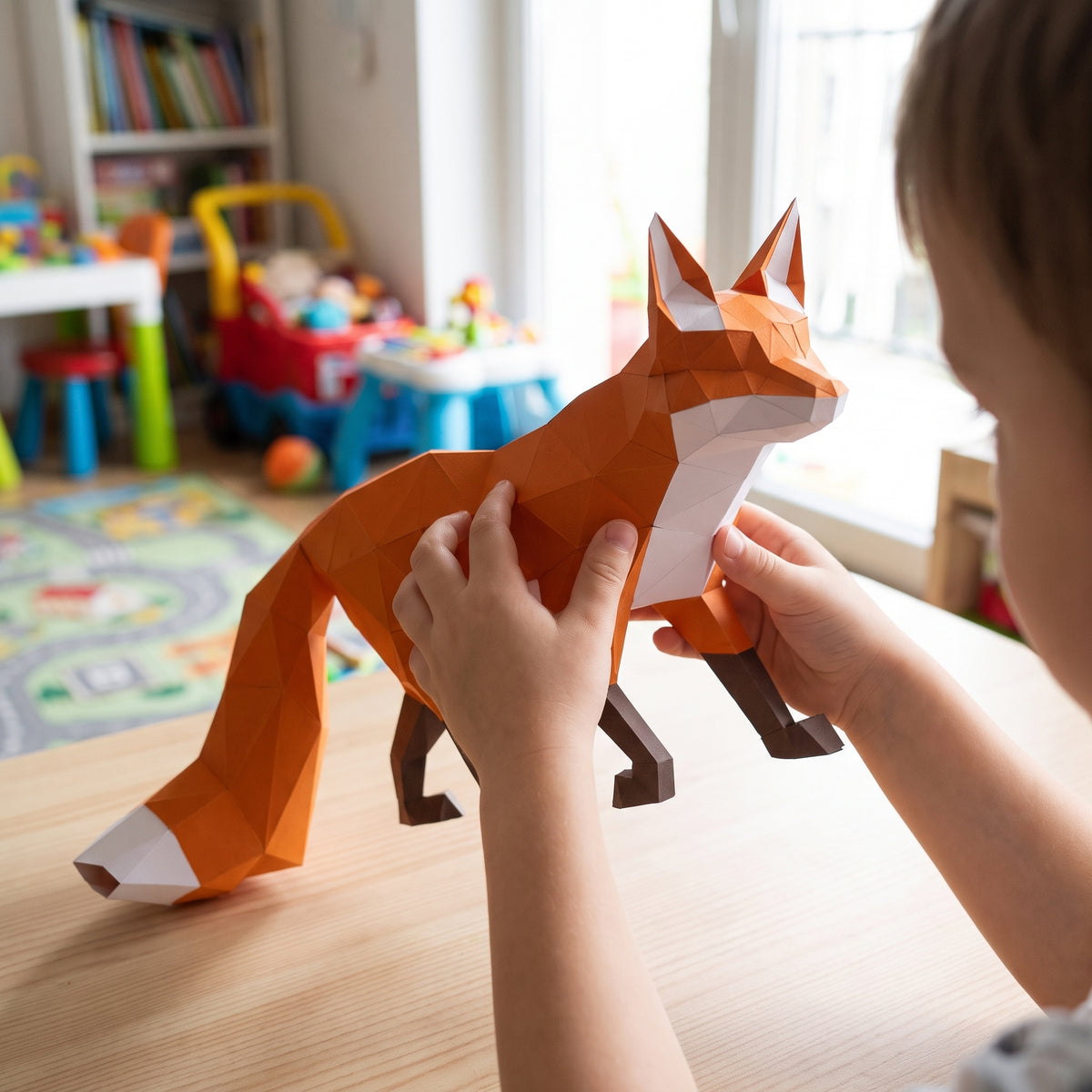 Paper Fox model in a child's hands