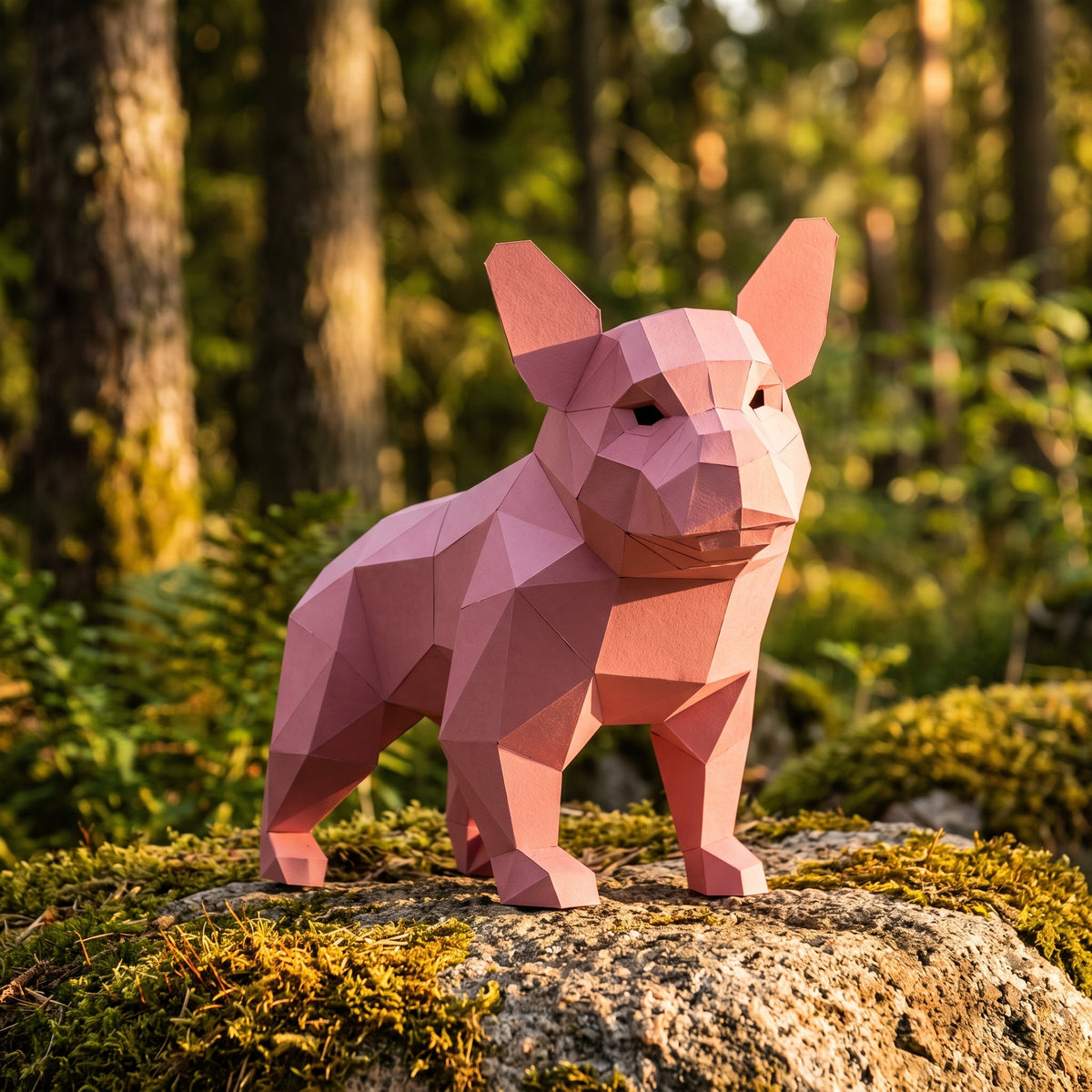 Paper French Bulldog (Pink) model in nature