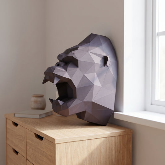 Paper Gorilla model on a table by the window