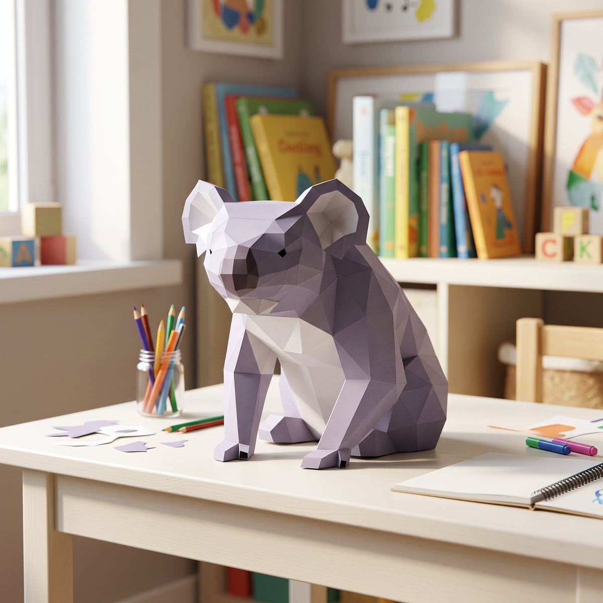 Paper Koala model in a kids' craft corner