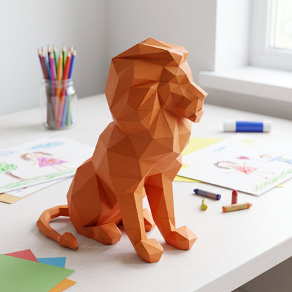 Paper Lion model in a kids' craft corner