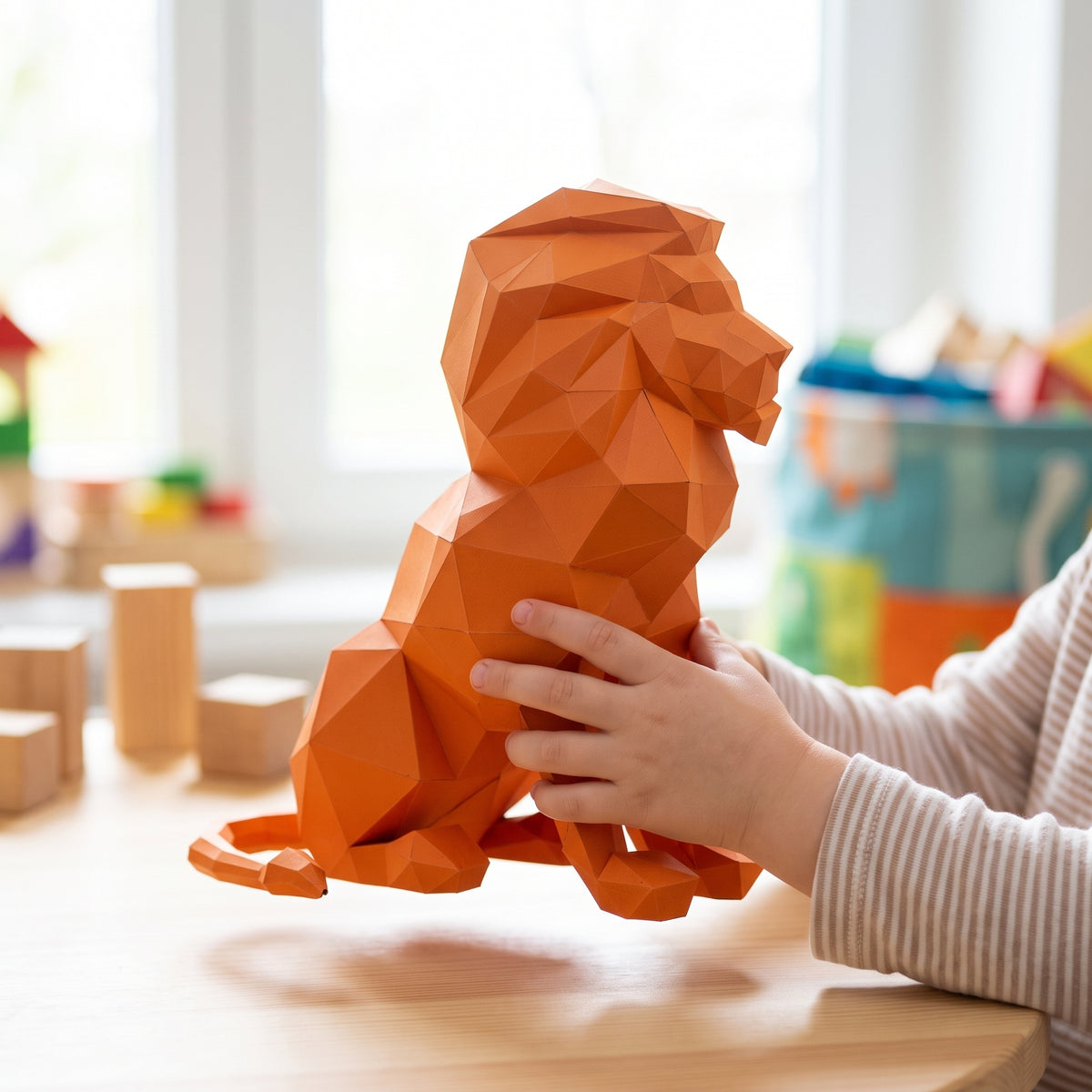 Paper Lion model in a child's hands