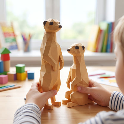 Paper Meerkats model in a child's hands