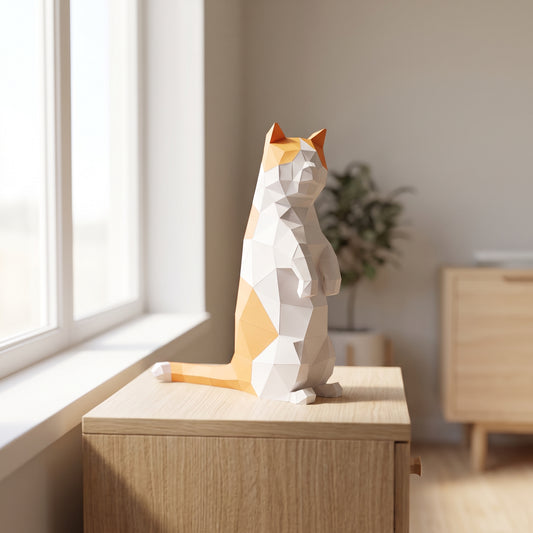 Paper Munchkin (sitting) model on a table by the window