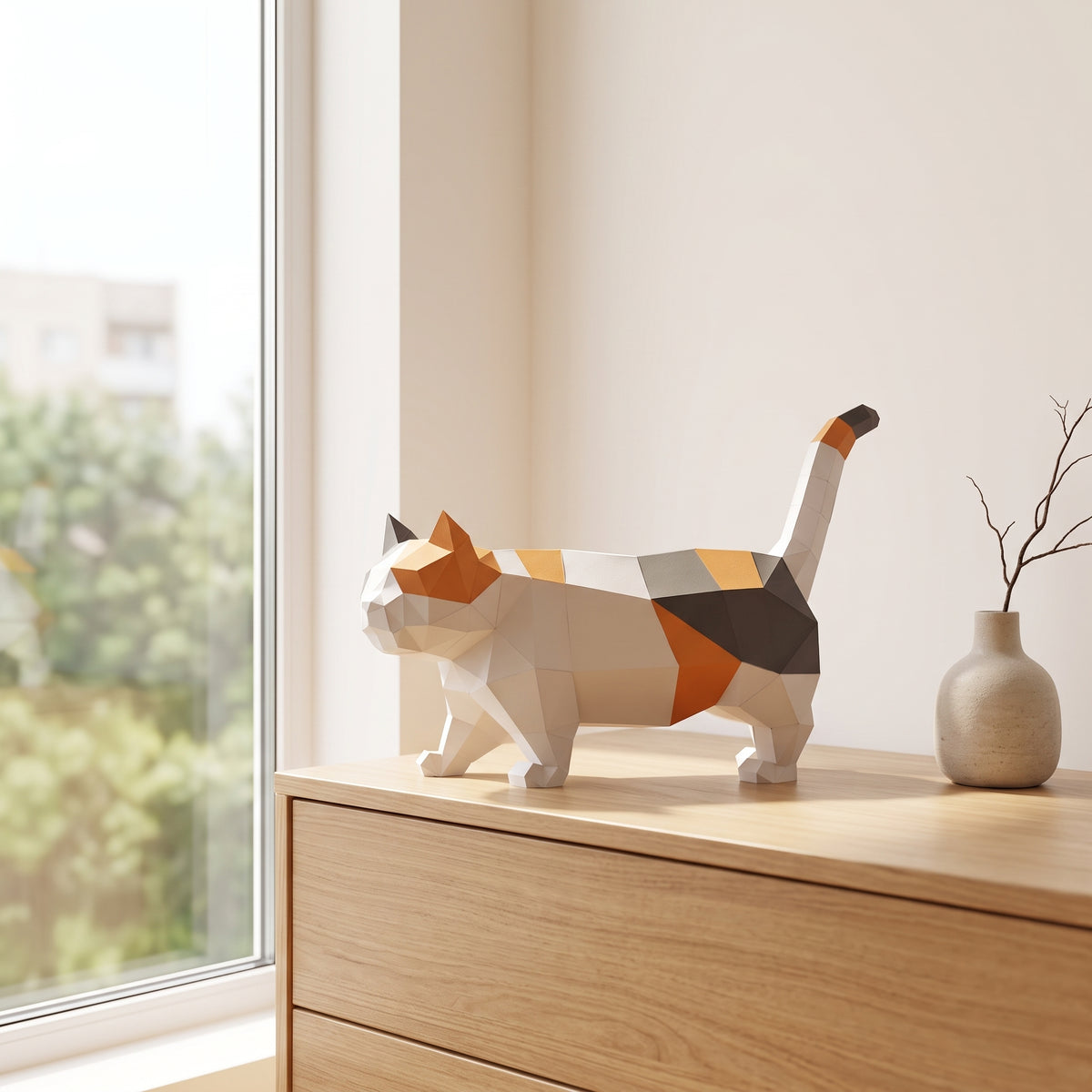 Paper Munchkin (standing) model on a table by the window