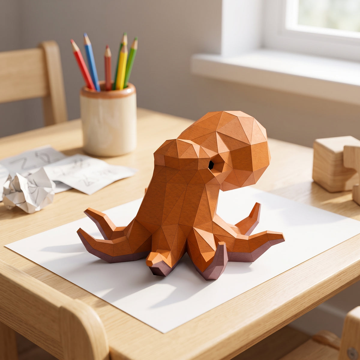 Paper Octopus model in a kids' craft corner