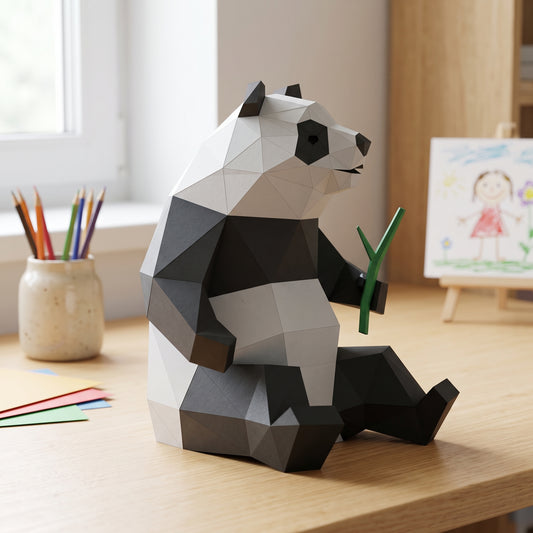 Paper Panda model in a kids' craft corner