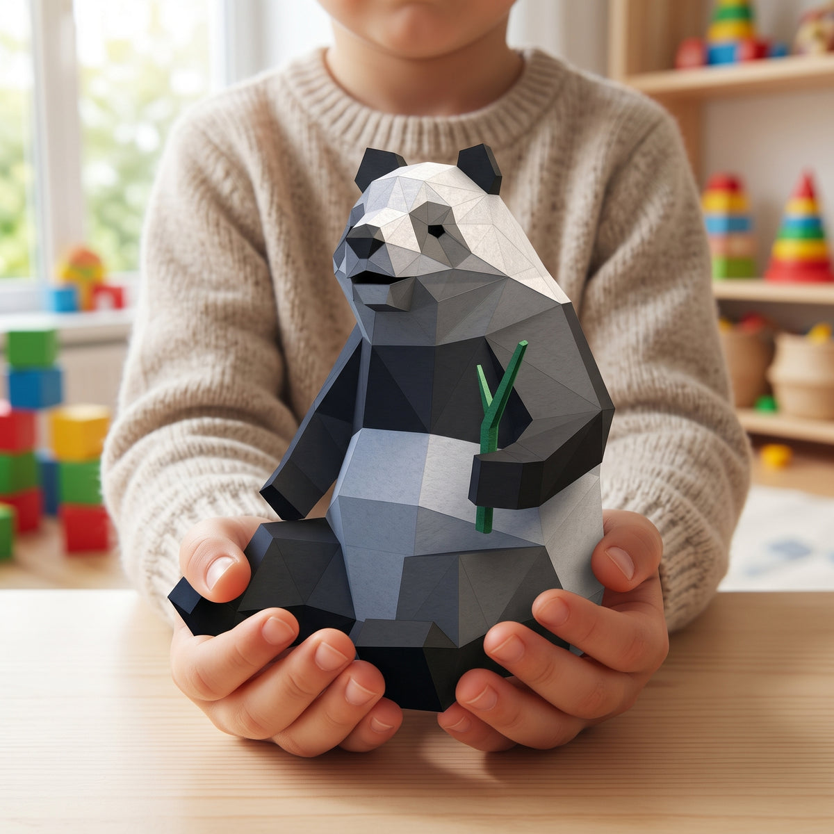 Paper Panda model in a child's hands