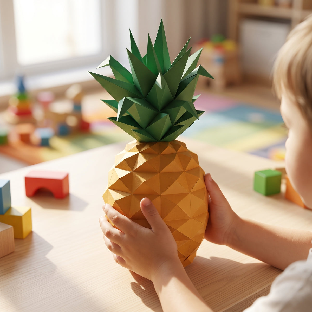 Paper Pineapple model in a child's hands