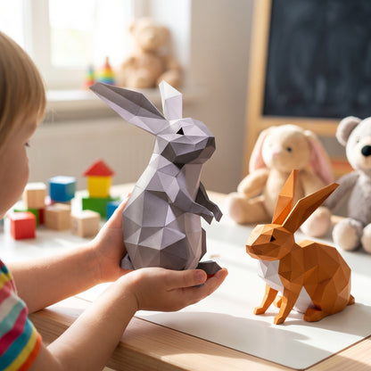 Paper Rabbits model in a child's hands