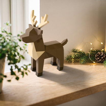 Paper Reindeer model on a Christmas shelf