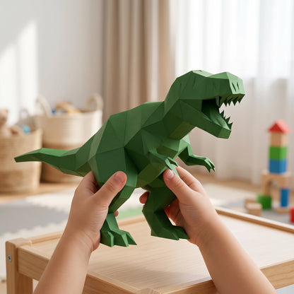 Paper T-Rex model in a child's hands