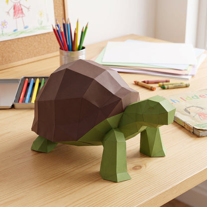 Paper Turtle model in a kids' craft corner